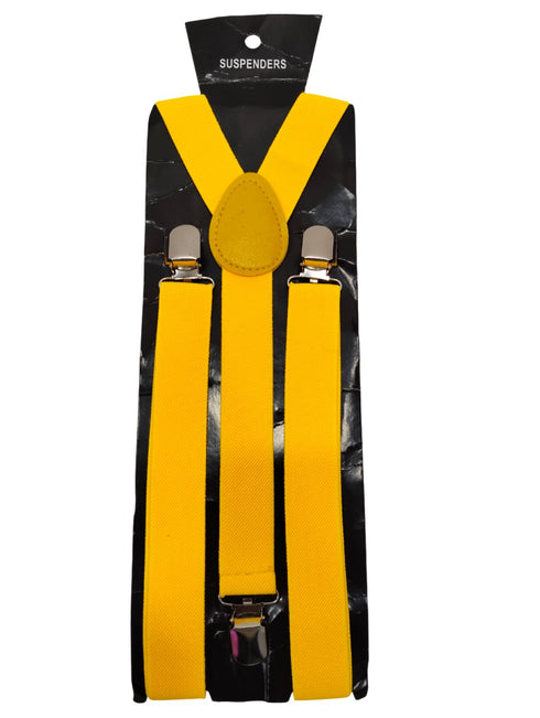 BookMyCostume Adjustable Elastic Y-Back Style Unisex Yellow Suspender for Adults – Fancy Dress Costume Accessory with Strong Metal Clips